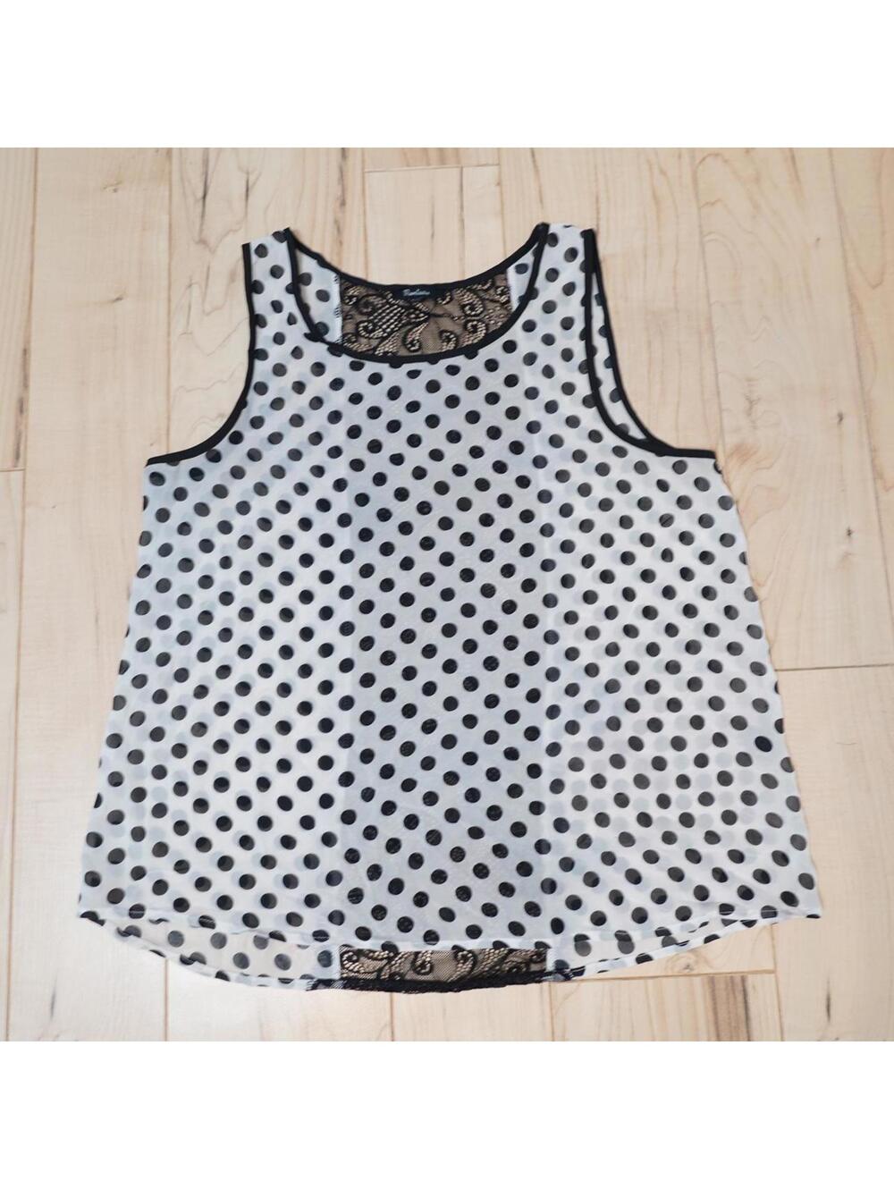 Monteau Polka Dot Sheer Tank Lace Back L